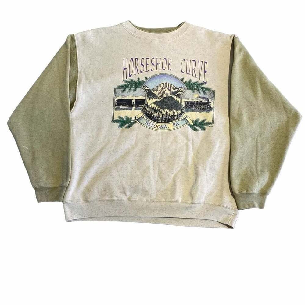 Vintage Horseshoe Curve Altoona PA Crewneck Sweatshirt Gray Green